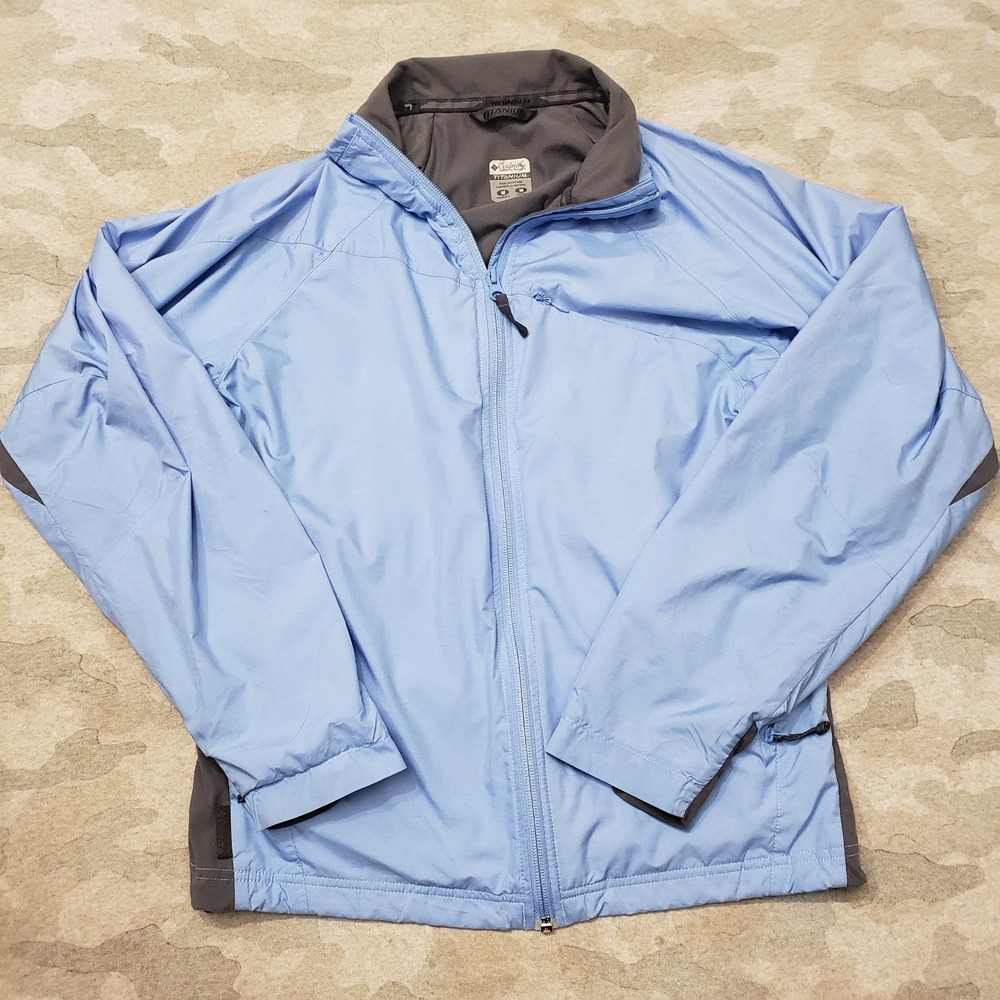 Columbia Titanium Jacket Womens Medium Blue Windbreaker Hiking Full Zip Pockets